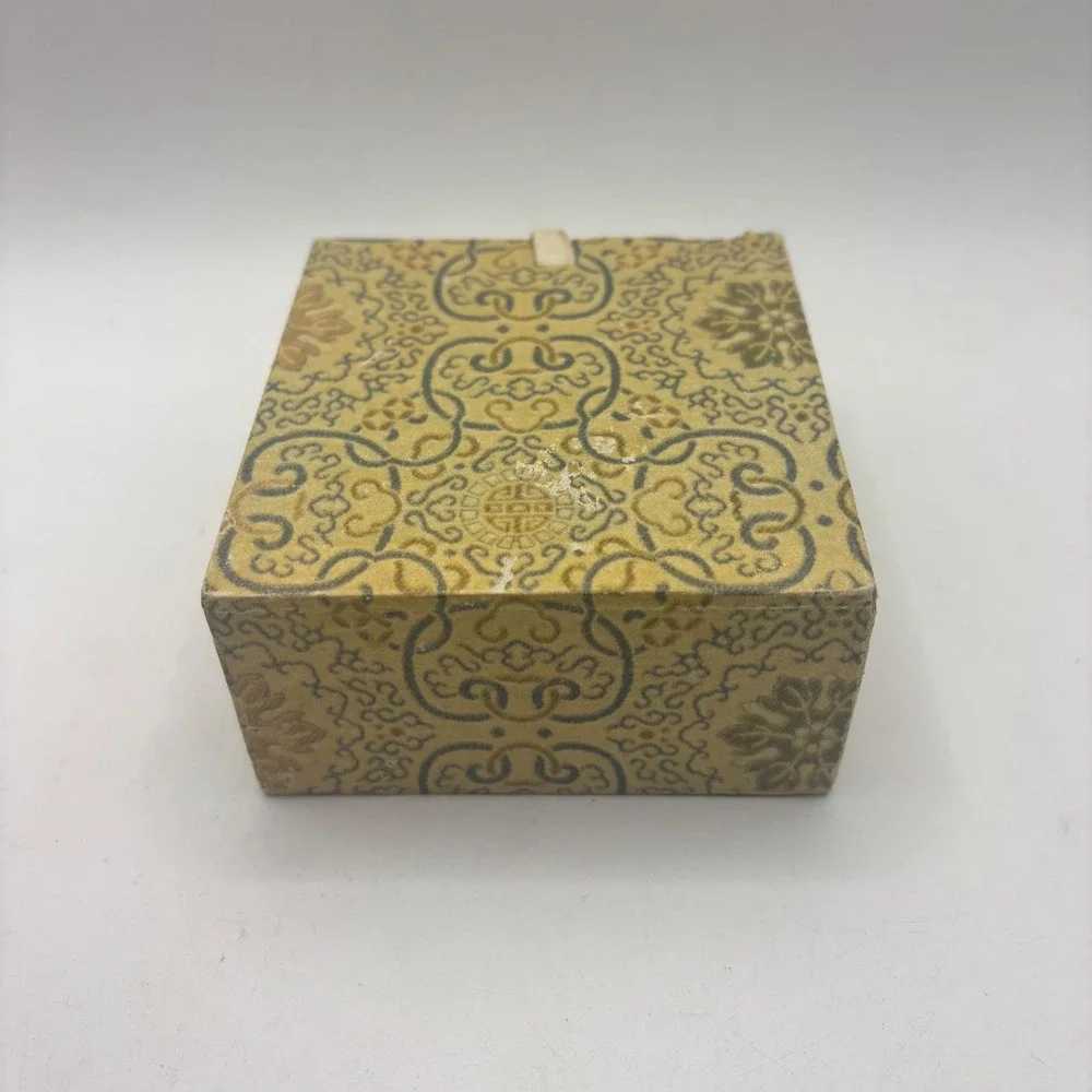 Vintage Chinese Brocade‎ Jewelry Trinket Box Yellow Floral Toggle Closure 4